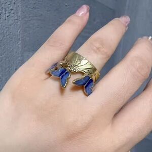 Celestial Blue Butterfly Eternal Antique Brass Masterpiece Ring
